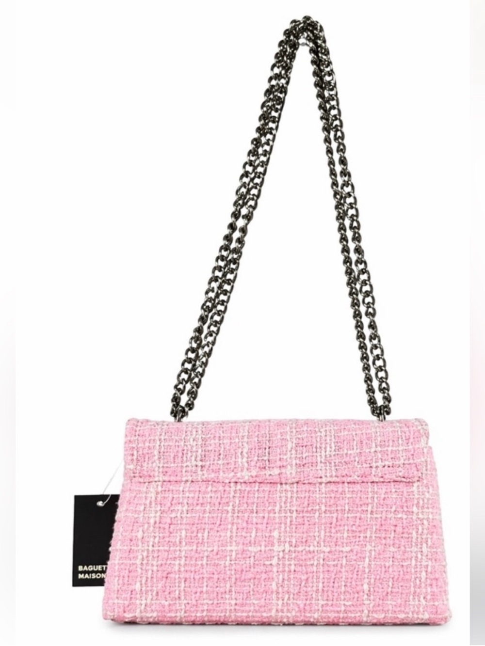 LOW START Badgley Mischka Pink Tweed Chain Crossbody Bag NWT - Picture 2 of 3